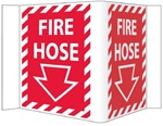 3-Way Fire Hose Signs, Unique 180° construction design that stands out, visible from 180 degrees, 6" X 9"