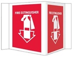 3-Way Fire Extinguisher Signs,  Unique 180° construction design that stands out, visible from 180 degrees, Choose from 2 sizes, 6" X 9" or 8" X 15"