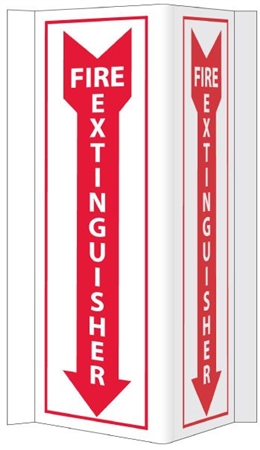 3-Way Fire Extinguisher Sign with arrow - 16 X 8-3/4 Unique 180° construction design that stands out, visible from 180 degrees