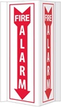 Fire Alarm 3-Way Sign. 16 X 8-3/4 Unique 180° construction design that stands out, visible from 180 degrees