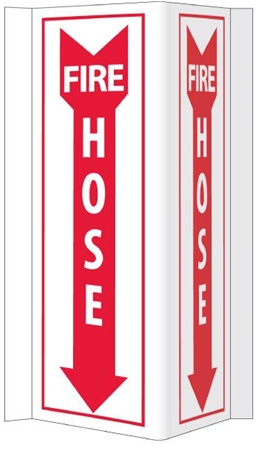 Fire Hose 3-Way Sign, 16 X 8-3/4 Unique 180° construction design that stands out, visible from 180 degrees