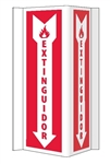 3-Way Spanish Fire Extinguisher Sign - 16 X 8-3/4 Unique 180° construction design that stands out, visible from 180 degrees