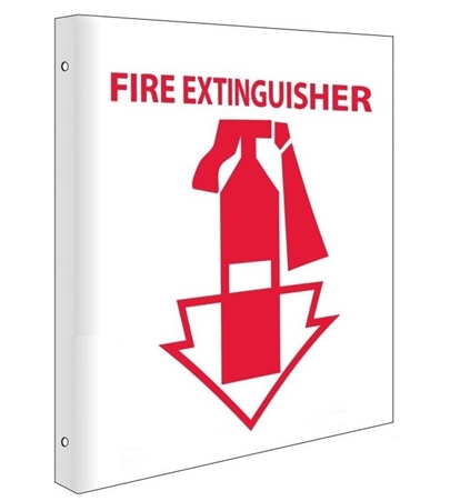 2-Way Fire Extinguisher Double Sided w/arrow Sign, 10" x 8"  Unique 90° construction design that stands out, visible from both sides