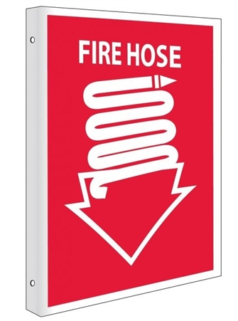 2 Way Fire Hose Symbol Sign, 10 X 8 Unique 90° construction design that stands out, visible from both sided