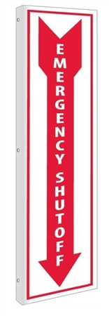 2-Way Emergency Shut-Off Sign, Unique 90° construction design that stands out, visible from both sided