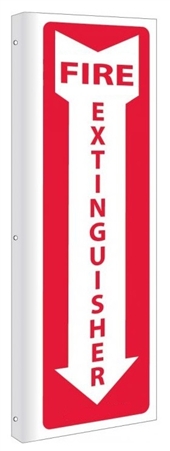 2-Way Fire Extinguisher Sign, 12" X 4" Unique 90° Wall projecting side mount construction design that stands out, visible from both sided