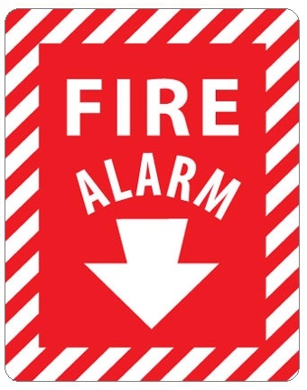 FIRE ALARM arrow down Sign - 12 X 9 Self Adhesive Vinyl or Plastic