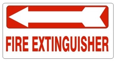 FIRE EXTINGUISHER arrow left Sign, 6.5 X 14 - Choose from Self Adhesive Vinyl or Plastic