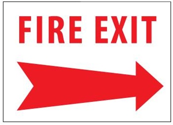 FIRE EXIT arrow right Sign, 10 X 14 - Choose Self Adhesive Vinyl or Plastic
