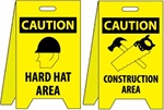 Caution Hard Hat Area/Construction Area - Reversible Two Sided Flood Stands