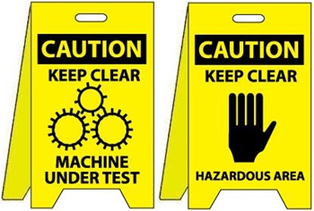 Caution Keep Clear Machine Under Test / Keep Clear Hazardous Area - Reversible Two Sided Flood Stands