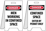 Danger Men Working In Confined Space/Confined Space Enter By Permit Only - Reversible Two Sided Flood Stands