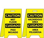 Caution Bilingual Wet Floor/Hazardous Area - Reversible Two Sided Flood Stands