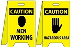 Caution Men Working/Hazardous Area Floor Sign - Reversible Two Sided Flood Stands