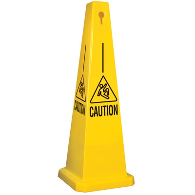 Lamba® 35 Inch 4-Sided Yellow Caution W/Slipping Symbol Quad Safety Cone, Protect from slip, trip and falls before accidents happen