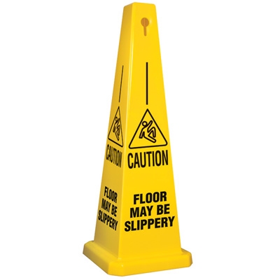 Lamba® 35 Inch 4-Sided Yellow Caution Quad Safety Cone, Protect from slip, trip and falls before accidents happen