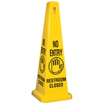 Lamba® 35 Inch 4-Sided Yellow No Entry Symbol Restroom Closed Quad Safety Cone