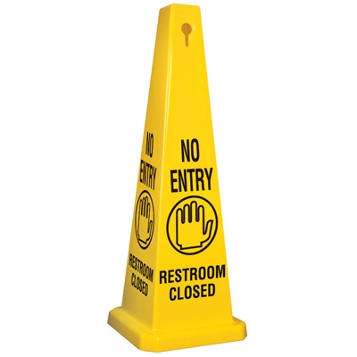 Lamba® 35 Inch 4-Sided Yellow No Entry Symbol Restroom Closed Quad Safety Cone