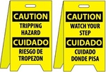 Bilingual Caution Tripping Hazard/Watch Your Step - Reversible Two Sided Flood Stands