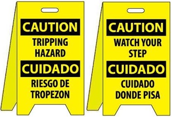 Bilingual Caution Tripping Hazard/Watch Your Step - Reversible Two Sided Flood Stands