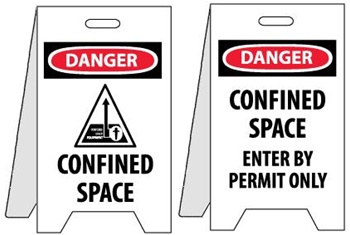 Danger Confined Space/Confined Space Enter By Permit Only - Reversible Two Sided Flood Stands