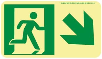 Down and Right Directional Glow Sign - 4-1/2 X 8 - Flexible pressure sensitive polyester or Rigid plastic