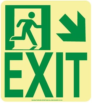 Down and Right Wall Mounted Glow Sign - 9 X 8 - Flexible pressure sensitive polyester or Rigid plastic