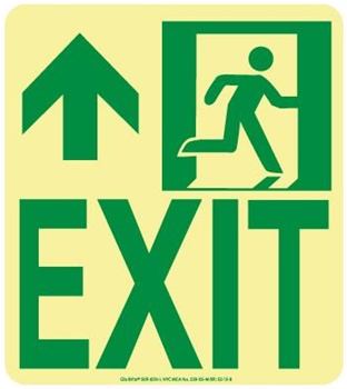 Left Wall Mounted Glow EXIT Sign - 9 X 8 - Flexible pressure sensitive polyester or Rigid plastic