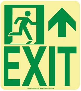 NYC Wall Mount Exit Sign, Forward/Right Side - 9 X 8 - Flexible pressure sensitive polyester or Rigid plastic
