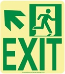 Up and Left Wall Mounted EXIT Glow Sign - 9 X 8 - Flexible pressure sensitive polyester or Rigid plastic