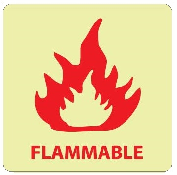 Glow in the Dark FLAMMABLE Sign - 7 X 7 - Pressure Sensitive Vinyl or Rigid Plastic
