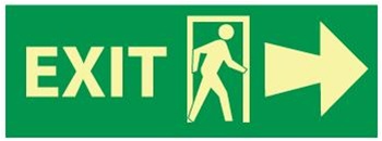 Glow in the Dark Exit Arrow Right Sign - 5 X 14 Pressure Sensitive Vinyl or Rigid Plastic