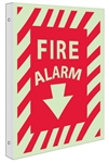 Glow-in-the-Dark FIRE ALARM Sign - 2-Way 90° design visible from either side.