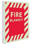 Glow-in-the-Dark FIRE BLANKET Sign - 2-Way 90° design visible from either side.