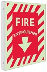 Glow-in-the-Dark FIRE EXTINGUISHER Sign - 2-Way 90° design visible from either side.