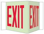Glow-in-the-Dark 3-Way EXIT Sign 180° design visible from either side as well as from the front.