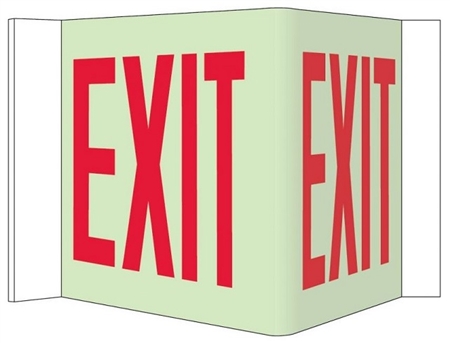 Glow-in-the-Dark 3-Way EXIT Sign 180° design visible from either side as well as from the front.