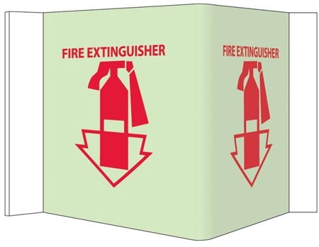 Glow-in-the-Dark FIRE EXTINGUISHER Wall Projection Sign 180� design visible from either side as well as from the front.