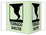 Glow-in-the-Dark TORNADO SHELTER 3-Way Sign 180° design visible from either side as well as from the front.