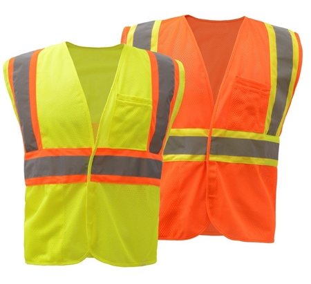 Class 2 Mesh Two Tone Hook & Loop High Visibility Safety Vest - ANSI 107-2010, CLASS 2