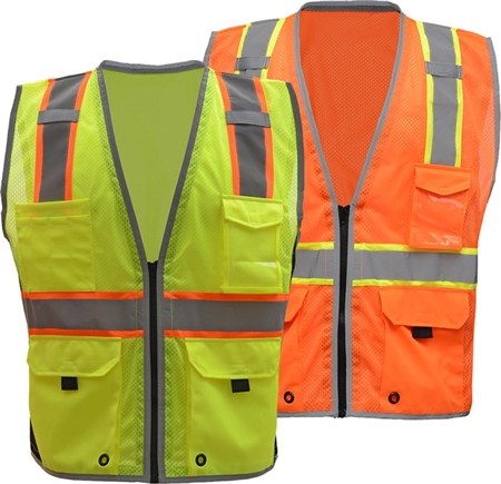 Class 2 Hype-Lite Safety Vest w/Black Sides, Zipper Closure High Visibility Vest - ANSI 107-2010, CLASS 2
