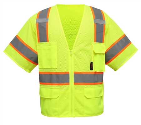 Class 3 Hook & Loop Closure High Visibility Safety Vest - ANSI 107-2010, CLASS 2