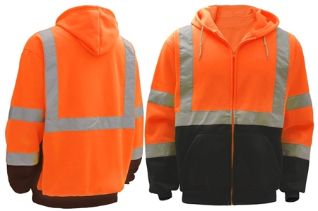 High Visibility Class 3 Fleece Hooded Zipper Front Orange Sweatshirts