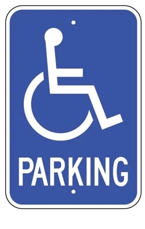 Disabled / Handicapped Symbol Parking Lot Sign, 12 X 18 - Type I Reflective on .80 Aluminum, Top and Bottom mounting holes