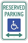 Handicapped Reserved Parking Sign with double arrow, 12 X 18 - Type I Reflective on .80 Aluminum, Top and Bottom mounting holes