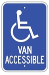 Handicapped Van Accessible Parking Sign - 12 X 18 - Type I Reflective on .80 Aluminum, Top and Bottom mounting holes