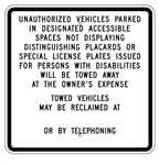 CALIFORNIA STATE SPECIFIED HANDICAPPED PARKING Sign - 24 X 24 - Type I Reflective on .80 Aluminum, Top and Bottom mounting holes