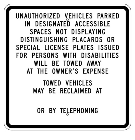 CALIFORNIA STATE SPECIFIED HANDICAPPED PARKING Sign - 24 X 24 - Type I Reflective on .80 Aluminum, Top and Bottom mounting holes
