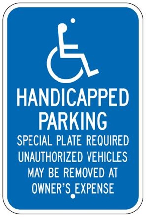 MASSACHUSETTS STATE SPECIFIED HANDICAPPED PARKING Sign - 12 X 18 - Type I Reflective on .80 Aluminum, Top and Bottom mounting holes