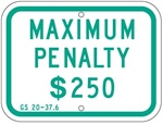 N. CAROLINA STATE SPECIFIED HANDICAPPED PARKING PENALTY SIGN - 12 X 9 - Type I Reflective on .80 Aluminum, Top and Bottom mounting holes
